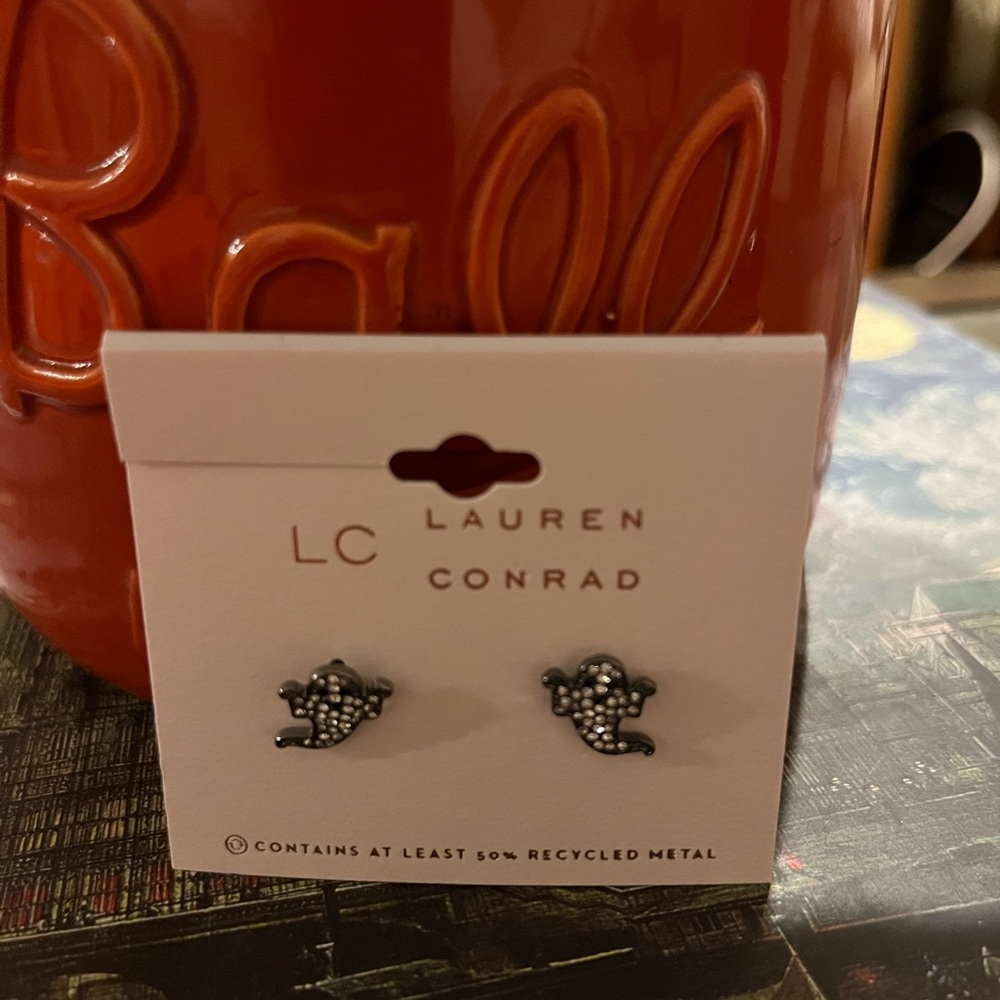 Halloween LC Lauren Conrad black and white ghost earrings pave ghost stud